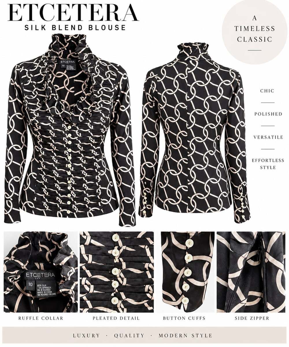 Etcetera Silk Blend Blouse Chain Print Black Size 10